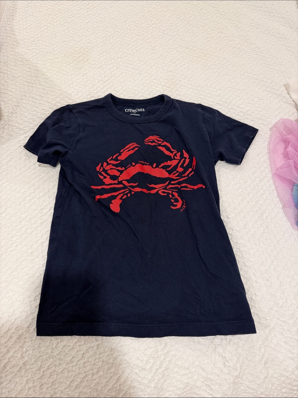 Crewcuts Navy Tee with Bright Red Crab Graphic